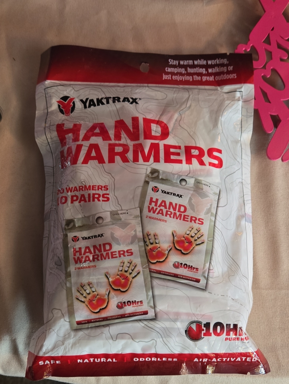 20 Warmers 10 Pairs Yaktrax Hand Warmers - White & Red Pack